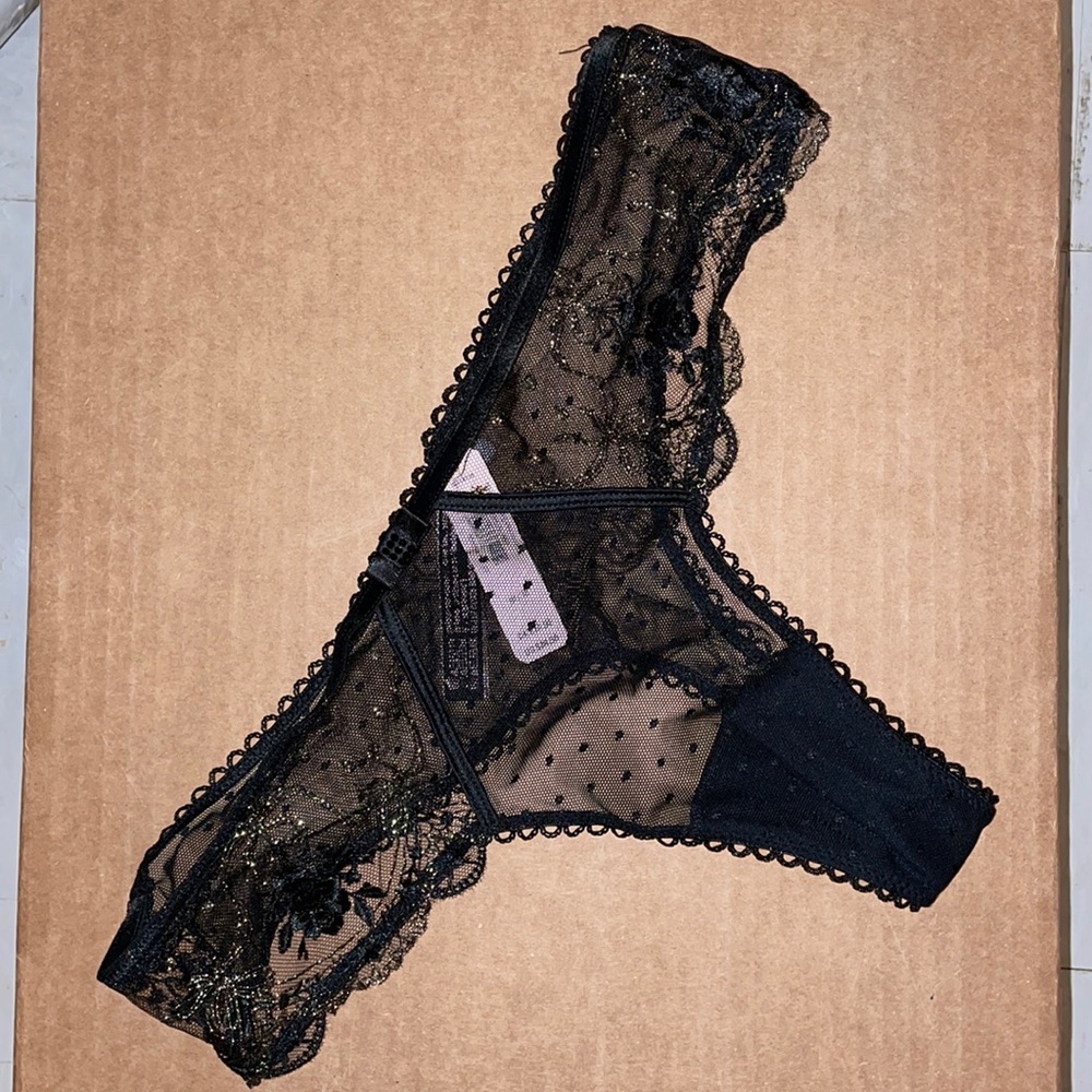 Victoria Secret cute black and gold embroidered lace thong.